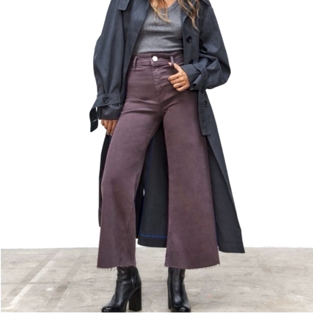Zara Wide-Leg Cropped Pants in Plum